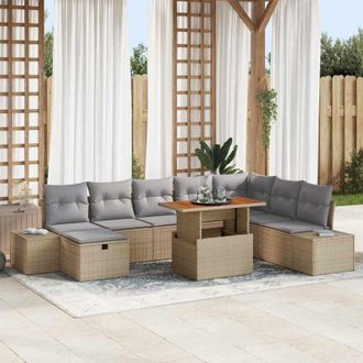 vidaXL Conjunto De Sof&aacute; De Jard&iacute;n Con Coj&iacute;n 9 Pcs Beige Polirat&aacute;n Vidaxl
