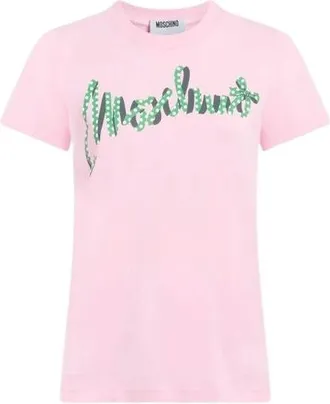 Moschino Printed Cotton Jersey T-Shirt - female - Moschino - T-Shirts - Pink - 2XS - Tops