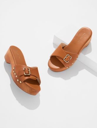 Talbots Winni Vachetta Wood Clog Sandals - Havana Tan - 10 1/2 M Talbots