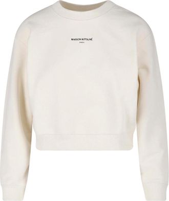 Maison Kitsun&eacute; Panna Cropped Crewneck Cotton Logo Sweatshirt