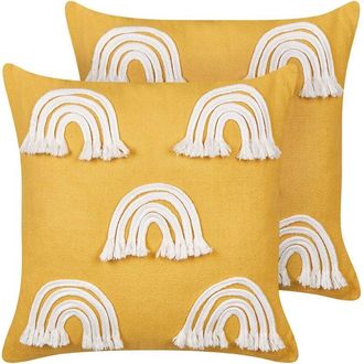 Beliani Beliani - Conjunto De 2 Cojines De Algod&oacute;n Bordado Arco Iris 45 X 45 Cm Amarillo Leea