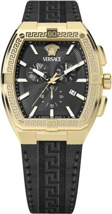 Versace Accessoires, Heren, Geel, ONE Size, Leer, Vesp 00324 Tonneau Chronograaf