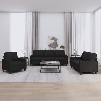 vidaXL Juego De Sof&aacute;s Con Cojines 3 Piezas Tela Negro Vidaxl