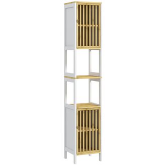 HOMCOM Tall Bathroom Cabinet Bamboo Bathroom Cupboard with Adjustable Shelves | TJ Hughes
