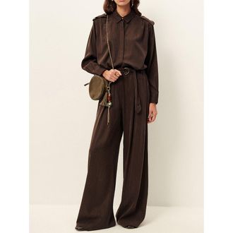 Sessun Broek met wijde pijpen van satijn, fijne strepen, RIM