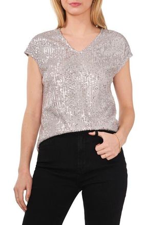 Vince Camuto Sequin Cap Sleeve Top in Silver at Nordstrom, Size X-Small