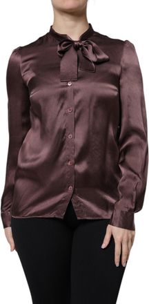 Dolce & Gabbana Womens Brown Ascot Collar Long Sleeve Blouse Top Silk