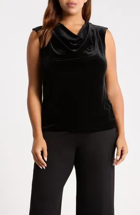 Anne Klein Cowl Neck Velvet Top in Anne Black at Nordstrom, Size 3X