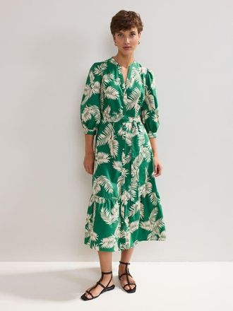 Phase Eight Louisa Mandarin Collar Midi Shirt Dress in Green at Nordstrom, Size 14