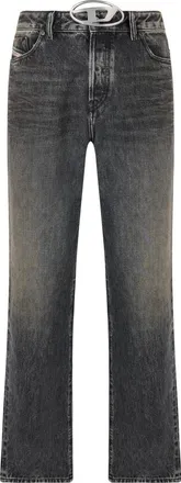Diesel Straight Jeans, male, Black, Size: W28 Faded gray denim pants