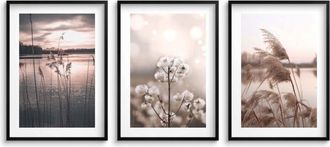 OEM Juego De Carteles De Pared Para La Sala De Estar Cuadros En Marco Negro En La Pared Lago