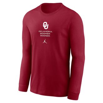 Nike Jordan Mens Oklahoma Sideline Jordan Brand Dri-FIT College Long-Sleeve T-Shirt in Red | 0JEW69WOKN-LDX