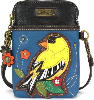 Chala Cell Phone Crossbody Purse-Women PU Leather/Canvas Multicolor Handbag with Adjustable Strap, Goldfinch - Blue, One Size