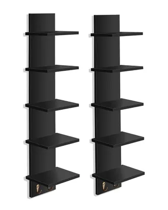 Sorbus Set Of 2 5-Tier Wall Shelf Unit With Hooks