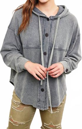 Mustard Seed Waffle Mineral Wash Shacket In Vintage Grey