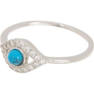 Adornia 14K Yellow Gold Plated Turquoise & Swarovski Crystal Accented Evil Eye Ring in Blue at Nordstrom Rack, Size 7