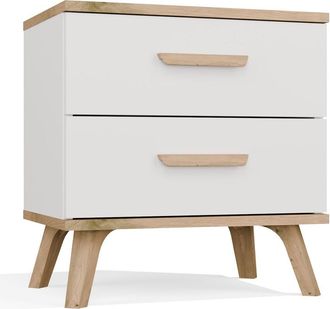 Topeshop Olympo 2s - Mesita De Noche, 2 Cajones - 45x47x30 Cm - Blanco / Roble Artisan