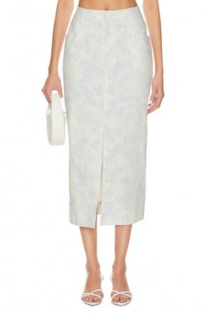 For Love & Lemons Chantal Denim Midi Skirt In Blue