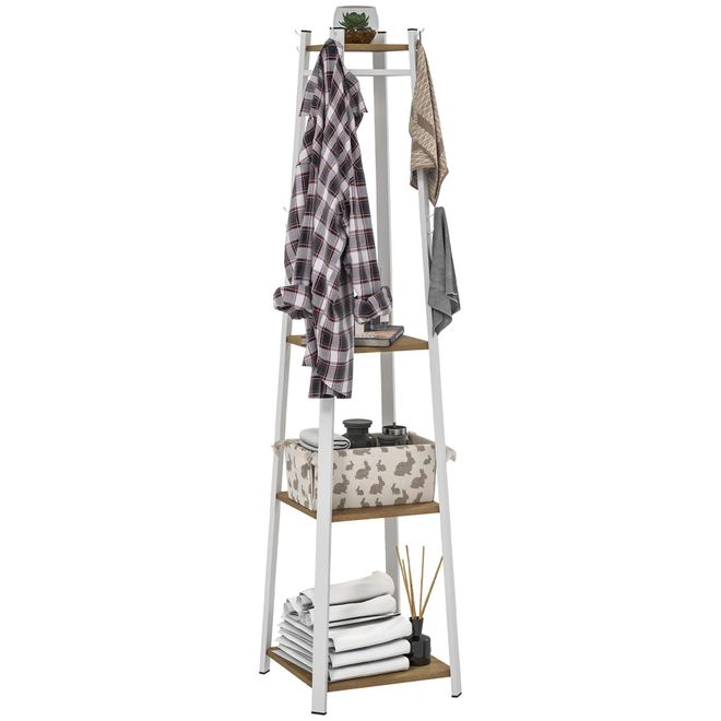 HOMCOM Garderobenständer, Jackenständer mit 4 Ebenen, 8 Haken, Kleiderständer aus Stahl für Hüte, Kleidung, Flur, Eingang, Weiß, 42 x 42 x 170 cm ab 32,90 €