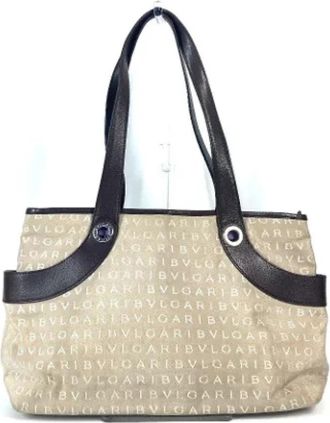 Bulgari Pre-owned Canvas shoulder-bags - Dames - Vintage Shopper - Beige - ONE Size - Leer - Vintage