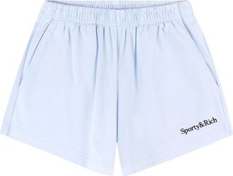Sporty & Rich Korte Broeken, Dames, Blauw, M, Serif Logo Geborduurde Disco Short