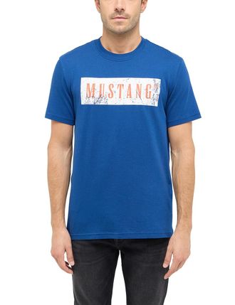 Mustang T-Shirt MUSTANG, Herren, Gr. XXL, blau (navy peony), Jersey, Obermaterial: 100% Baumwolle, bedruckt, regular fit taillenbedeckt, Rundhals, gerader Abs