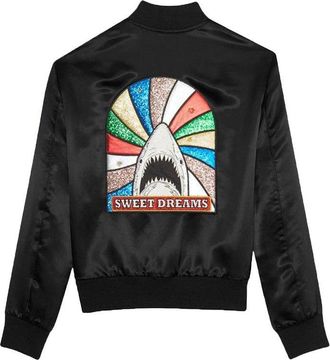 Saint Laurent Black Sequin Sweet Dreams Shark Bomber Jacket Size L