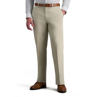 Haggar Mens Premium No Iron Khaki Classic Fit Expandable Waist Flat Front Pant Reg. and Big & Tall Sizes, Sand, 36W x 29L