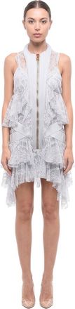 Balmain Light Blue Lace Mandarin Collar Dress
