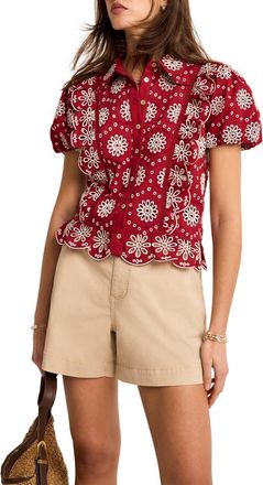 Mint Velvet Eyelet Embroidered Puff Sleeve Blouse at Nordstrom, Size 2