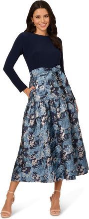 Adrianna Papell Womens Jersey Jacquard Ankle Dress - Blue - Size 10 UK