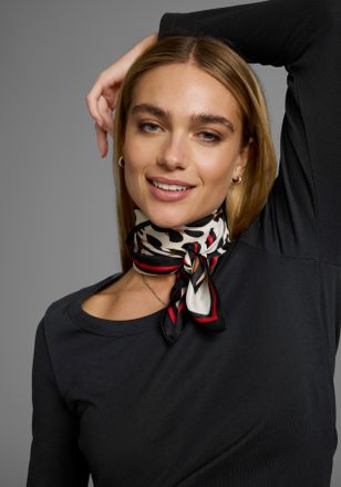 Laura Scott Nickituch LAURA SCOTT, Damen, schwarz, creme, rot, Satin, Polyester, bedruckt, gestreift, kontrastfarbene Details, leicht durchscheinend, leicht gl&auml;nz