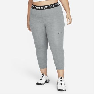 Nike Womens Nike Pro Mid-Rise Crop Mesh-Panel Leggings (Plus Size) in Grey | DC5393-084