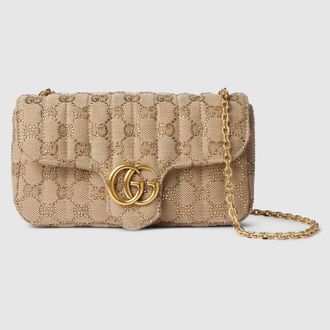 Gucci Jetset GG Marmont Crystal Small Shoulder Bag, Beige, Original GG Fabric