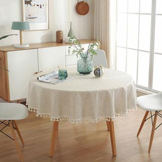 OEM Tovaglia Rotonda, 120 Cm, In Lino E Cotone, Lavabile, Antimacchia, Con Nappe, Ideale Per Compleanni, Matrimoni, Sale Da Pranzo E Tavolini Da Caff&egrave;