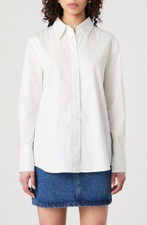 French Connection Pinstripe Cotton Poplin Button-Up Shirt in Cream-Blue Stripe at Nordstrom Rack, Size X-Large