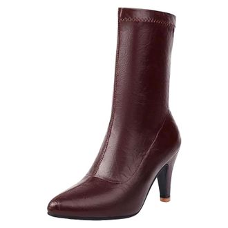 Generic Womens Ankle Stretch Boots Pointed Toe High Stiletto Heel Slip On Design With Sewing Detail Sexy Party Footwear