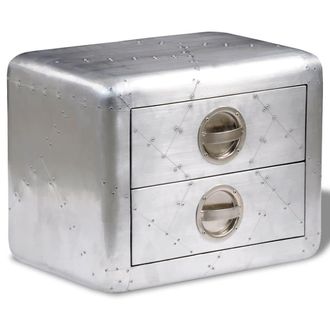 Berkfield Home Aviator End Table with 2 Drawers Vintage Aircraft Airman Style in Silver
