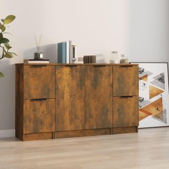 vidaXL Aparadores 3 Piezas Madera Contrachapada Roble Ahumado Vidaxl