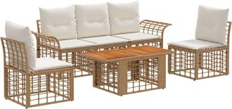 vidaXL Conjunto De Sof&aacute;s De Jard&iacute;n 6 Uds. Natural Y Crema Vidaxl