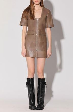 Walter Baker Harlynn Short Sleeve Leather Sheath Dress in Sand at Nordstrom Rack, Size 10