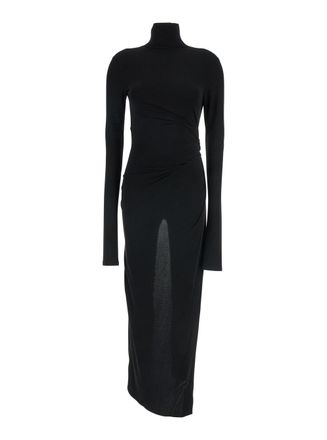 Andamane Black Long Dress With High Neck And Cut-out On The Back In Fabric Woman
