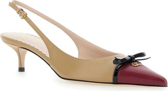 Valentino Garavani Womens Beige Leather D&eacute;collet&eacute; With Bow And Logo Plaque Goat Shoe