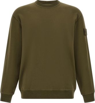 Stone Island Green Solid Crew Neck Sweatshirt