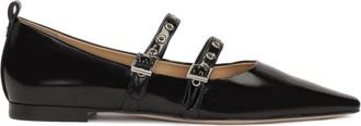 Kazar Zwarte platte pumps met twee bandjes - Dames - Ballerinas - Zwart - 37 EU - Leer - Schoenen