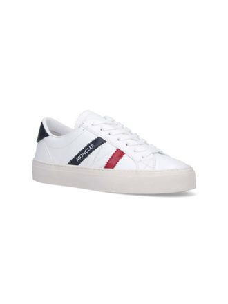 Moncler Striped Leather Low-Top Sneaker - White