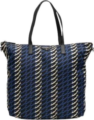 Prada Pre-owned Printed Nylon Satchel - Dames - Vintage Shopper - Blauw - ONE Size - Nylon - Vintage