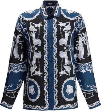 Versace Printed Silk Twill Regular Shirt - Heren - Casual Overhemden - Blauw - L - Overhemden