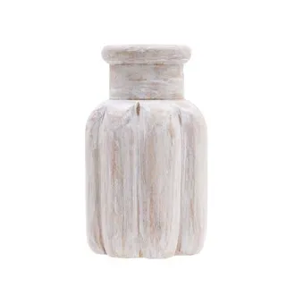 Foreside Home And Garden Delphine Ribbed Whitewashed Vase in Beige at Nordstrom