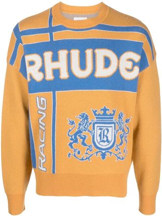 Rhude Palm jacquard crew neck jumper - men - Wool - L - Orange